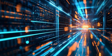 Aufkleber - a data transmission network, routers and servers exchanging information at high speeds