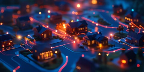 Aufkleber - Macro shot of a smart home network design, planning tools showing device locations and connectivity paths