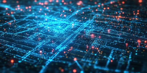 Canvas Print - Macro shot of a centralized network management system, controlling and optimizing multiple remote locations from one interface