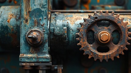 Poster - Close-up of a Rusty Gear and Metal Mechanism