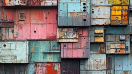 Poster - Abstract Rusty Metal Wall with Geometric Shapes