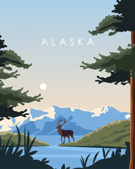 Wall Mural - Alaska travel poster, postcard, banner