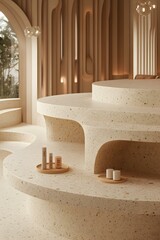 Sticker - Beige Minimalist Terrazzo Podium for Product Display