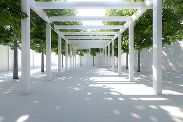 Wall Mural - White Pergola Structure With Trees In The Garden