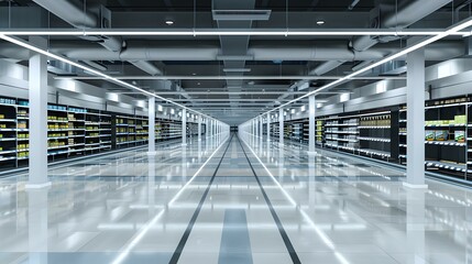 Canvas Print - Empty Supermarket Aisle With Shelves And Products