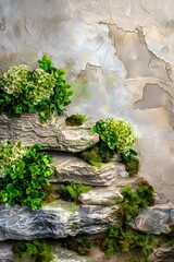 Canvas Print - Green Plants Growing on Stone Wall