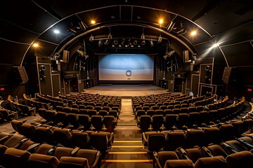 Canvas Print - Empty Auditorium Seats Facing Large Stage with Screen