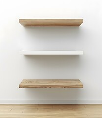 Canvas Print - Three Wooden Shelves On White Wall