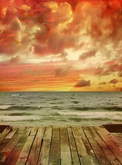 Wall Mural - Sunset Over Ocean With Wooden Dock