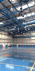 Sticker - Indoor Empty Gymnasium with Blue Floor and Metal Truss