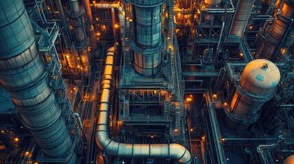 Poster - Aerial View of an Industrial Complex at Night