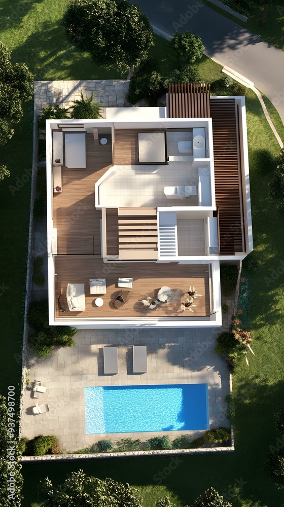 Pool Plan Top View Design Top View Floor Plan of Modern House with Pool Stock Illustration ...