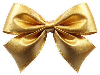 Shiny gold satin bow with elegant loops, transparent