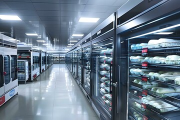 Refrigerated Storage Room with Rows of Refrigerators