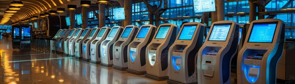 Smart Check In Automated self-check-in kiosks at an airport terminal, airport ...