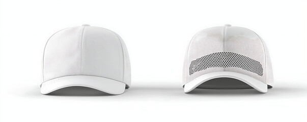 Wall Mural - A high-quality mockup of a blank white baseball and trucker hat placed on a light background