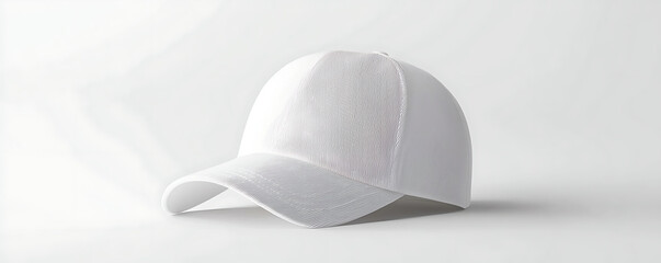 A high-quality mockup of a blank white baseball and trucker hat placed on a light background