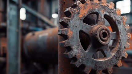 Poster - Rusted Metal Gear in Industrial Setting