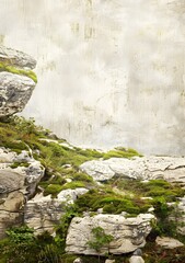 Canvas Print - Green Moss and Rocks Landscape Background