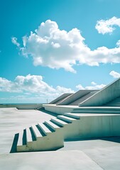 Sticker - Concrete Stairs Leading to a Blue Sky with Clouds