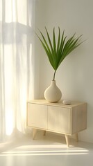 Sticker - Minimalist Wooden Cabinet with Vase and Plant