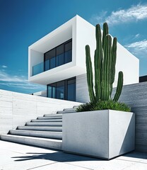 Sticker - Modern Minimalist Home With Cactus Garden