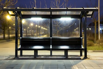 Canvas Print - Empty Bus Stop Shelter at Night