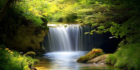 Wall Mural - Beautiful Waterfall In Lush Forest