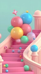 Wall Mural - Colorful Balls On Pink Staircase