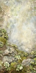 Sticker - Vintage Green Abstract Watercolor Background With Stone Texture