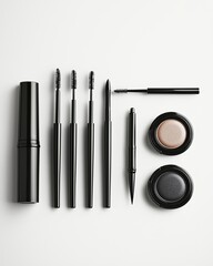 Canvas Print - Design a high-contrast image of emo eyeliner and makeup tools arranged neatly against a white background, highlighting the products and their details, more clarity with clear light and sharp focus,