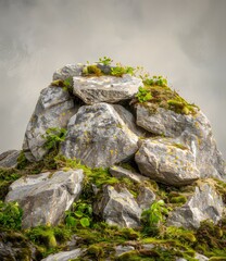 Canvas Print - Green Plants Growing on Large Rocks