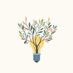 Poster - Light Bulb with Green Leaves Growing   Green Technology Concept