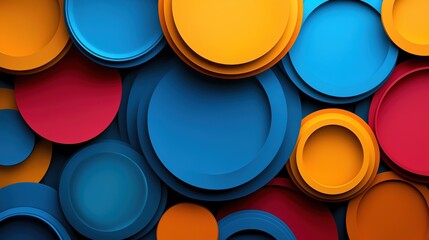 Colorful stacked plates in vibrant blue, red, and yellow create a lively, modern abstract background for various creative uses.