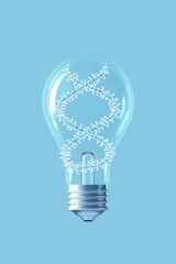 Poster - Lightbulb with a Light Blue Background and White Pattern