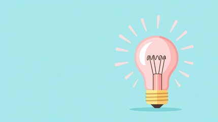 Poster - Pink Light Bulb with Rays on Blue Background