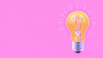 Poster - Glowing Light Bulb on Pink Background with Copy Space