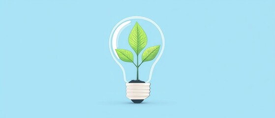 Green Plant Growing Inside Light Bulb On Blue Background