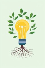 Poster - Green Lightbulb With Roots   Concept Of Growth And Development