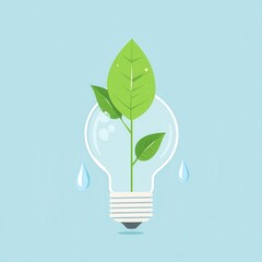 Wall Mural - Green Energy Concept   Lightbulb with Plant and Water Drops