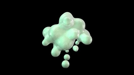 Wall Mural - 3D animation of mint abstract smooth liquid shape. 4k seamless loop 3D animation. Smooth animation of bubbles, metaball with inner glow. isolated on black background.