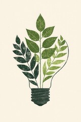 Wall Mural - Green Lightbulb with Leaves   Eco Friendly Concept