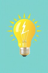 Poster - Light Bulb with Yellow Rays on Blue Background    Idea  Inspiration  Creativity  Innovation Concept