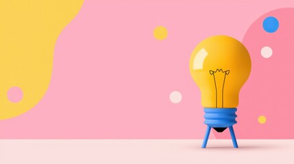Poster - Yellow Lightbulb on Blue Stand with Pink and Yellow Background