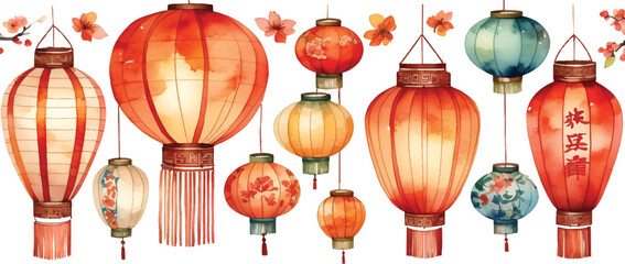 chinese lantern pattern background watercolor1