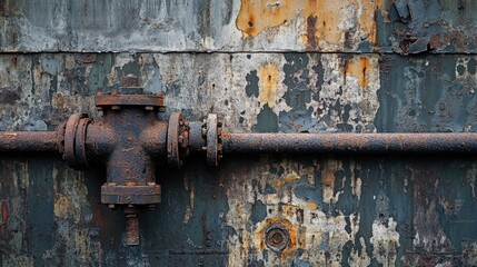 Poster - Rusted Pipe and Flaking Paint on a Metal Wall