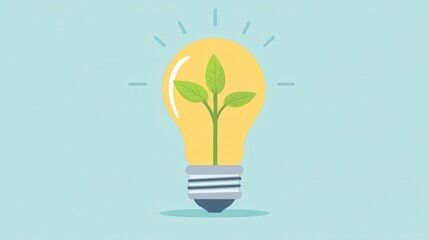 Poster - Light Bulb with Green Plant Inside   Concept of Green Energy  Sustainability  and Growth