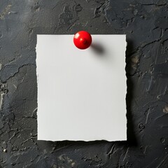 White sticky note paper with red push pin on blackbackground