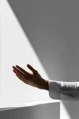 Poster - Detail shot of a hand clapping in a minimalist environment AI generated illustration
