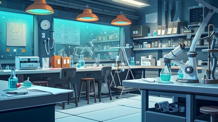 Poster - Detailed 3D  style illustration of a scientists laboratory AI generated illustration
